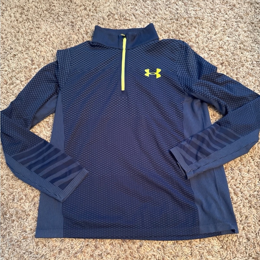 Under Armour Blue Textured Pullover with Yellow Accent